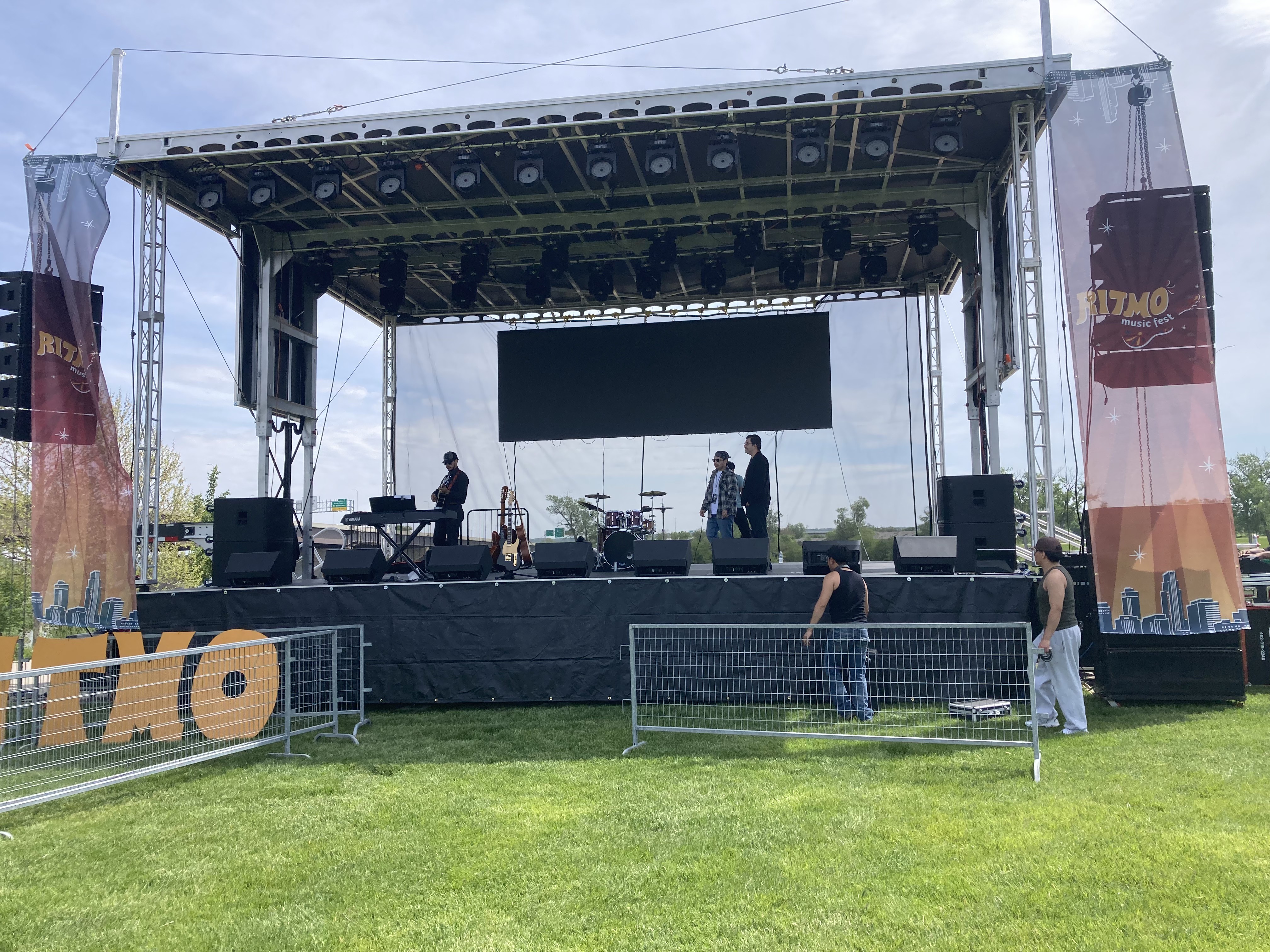 Rhino-Apex-Stage full festival production with stage lighting and backline in place