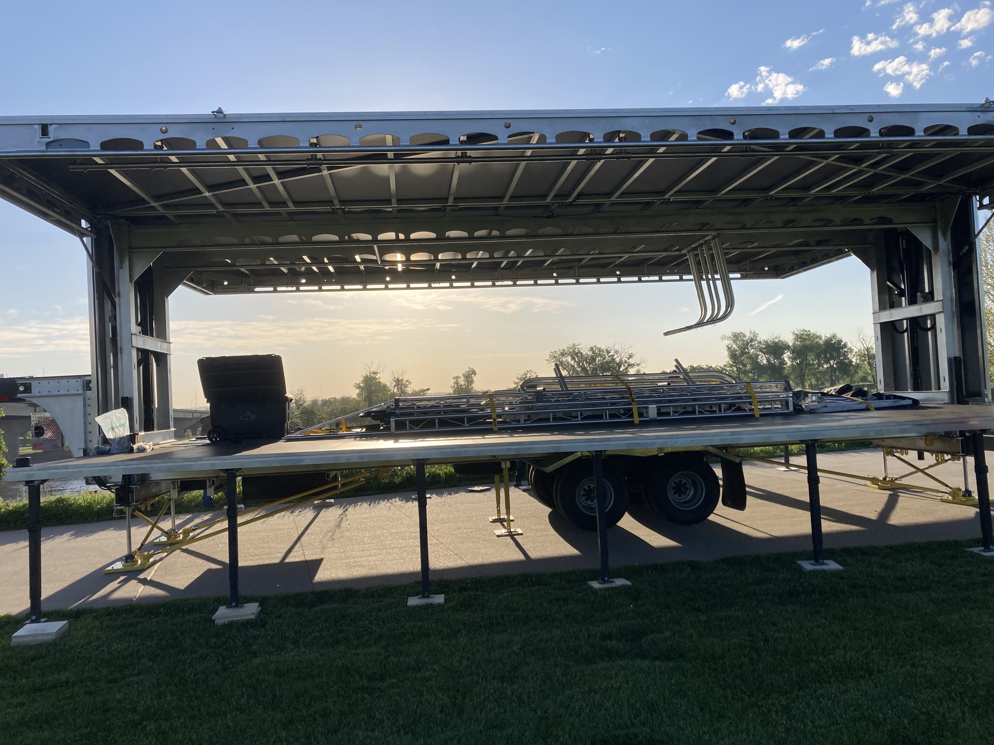Rhino-Apex-Stage fully built with lighting rig, video screen, and festival sound