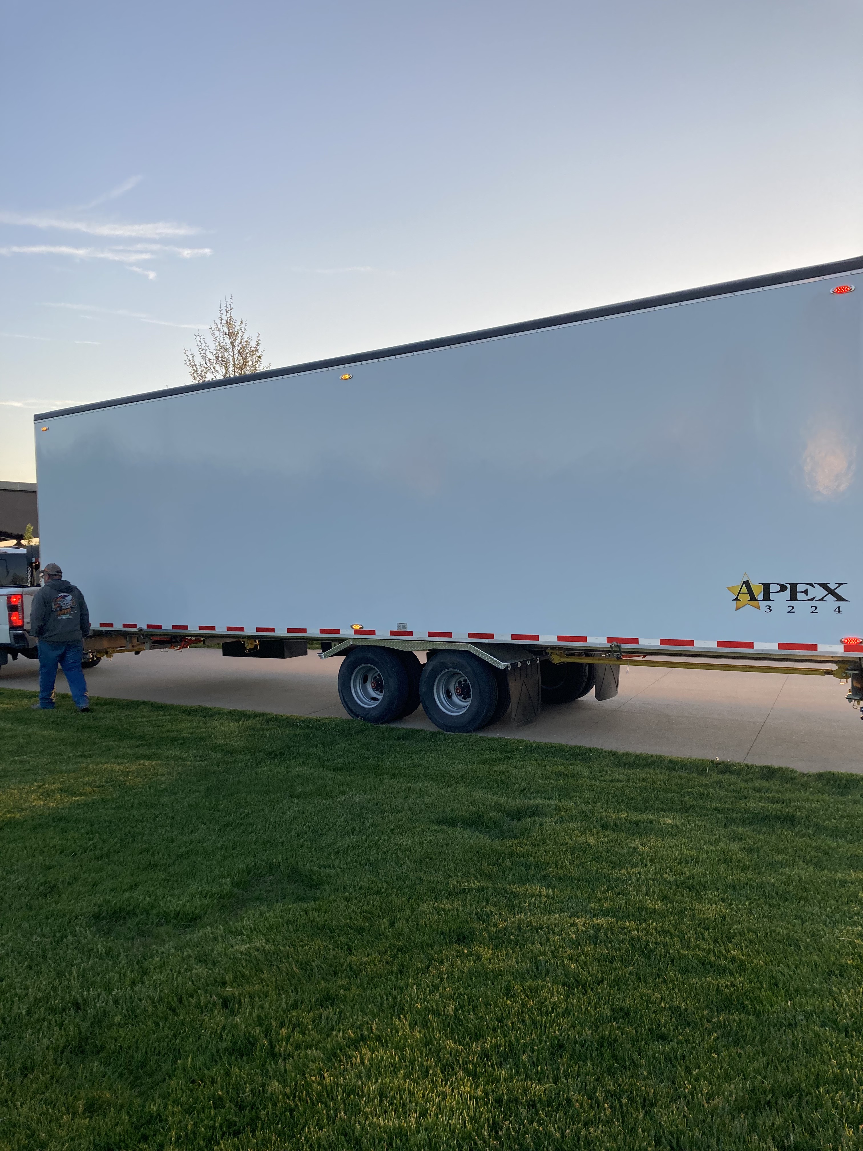 Rhino-Apex-Stage trailer unfolded with its covered roof raised during setup